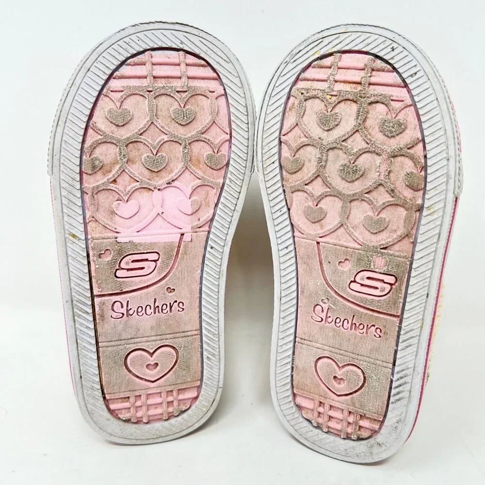 Skechers Girls Twinkle‎ Toes Pink Gold Glitter Hearts Size 5